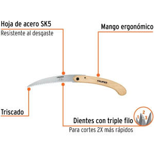 Serrucho de Poda Plegable 12" DPP6, Mango ergonomico de madera, STP-12PL 18178 Truper