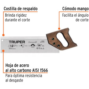 Serrucho Diamante de Costilla 14" Espesor 0.8mm DPP9, en acero alto carbono templado, STCX-14 18166 Truper