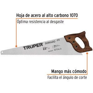 Serrucho Dorado 22" Espesor 0.8mm, DPP 7 en acero alto carbono templado, STD-22 18169 Truper