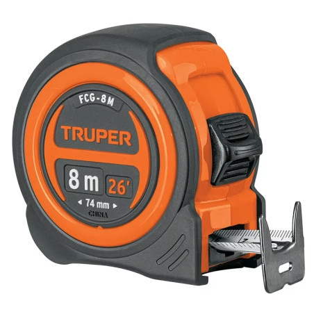 Wincha Flexometro Compactas 8M con TPR, cinta medicion ambos lados, carcasa ABS, FCG-8M 12774 Truper