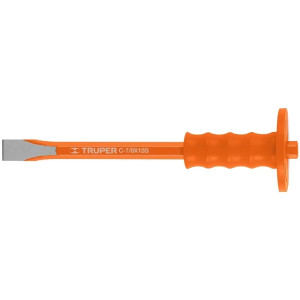 Cincel Plano 12" Cuña 7/8"con Grip, acero al cromo vanadio, protege la mano, C-7/8X12G 12175 Truper