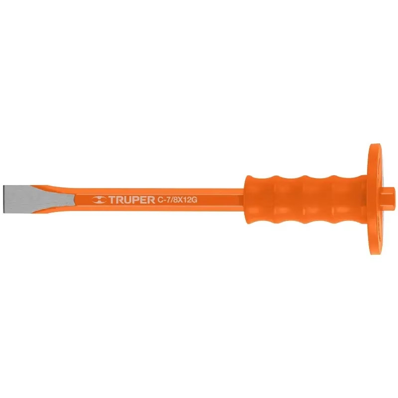 Cincel Plano 12" Cuña 7/8"con Grip, acero al cromo vanadio, protege la mano, C-7/8X12G 12175 Truper