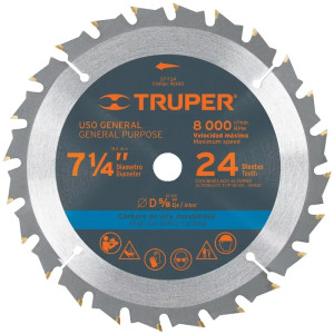 Discos Sierra para Madera 7 1/4" Centro 5/8", 24 Dientes de carburo de tungsteno, ST-724 18300 Truper
