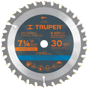 Discos Sierra para Madera 7 1/4" Centro 5/8", 30 Dientes de carburo de tungsteno, ST-730 18318 Truper