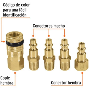 Juego de Acople F y Conectores de Laton 5 Piezas, Conexion Rapida, 1/4 NPT, CORAL-5 19081 Truper