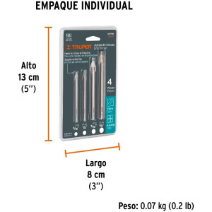Juego de Brocas para Vidrios y Azulejos 4 Piezas Carburo de Tungsteno, Truper 101798