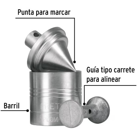 Plomada Metalica con Centro 340g, Para Uso en plomeria y construccion, PLOM-3Z 22463 Pretul