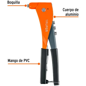 Remachadora Profesional 4 Boquillas intercambiable 3/32 1/8 5/32 3/16" Largo 10" incluye llave, RE-9 17960 Truper