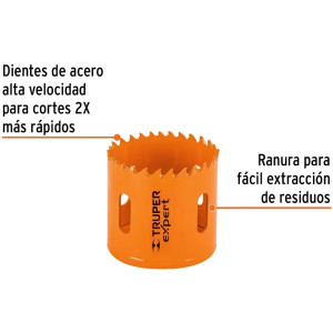 Sierra de copa Bimetalicas 2 1/8" o 53.9mm, dientes de acero alta velocidad, Para metal y Madera, COBI-2-1/8 18098 Truper
