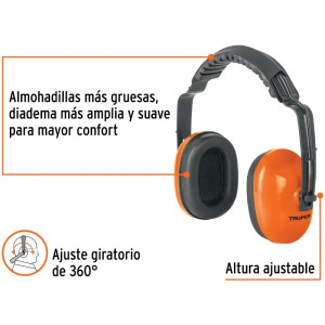 Protector Auditivo con Orejera Ajustable, con almohadilla para mayor confort, Reduccion de Ruido 18db, OAJ 14257 Truper