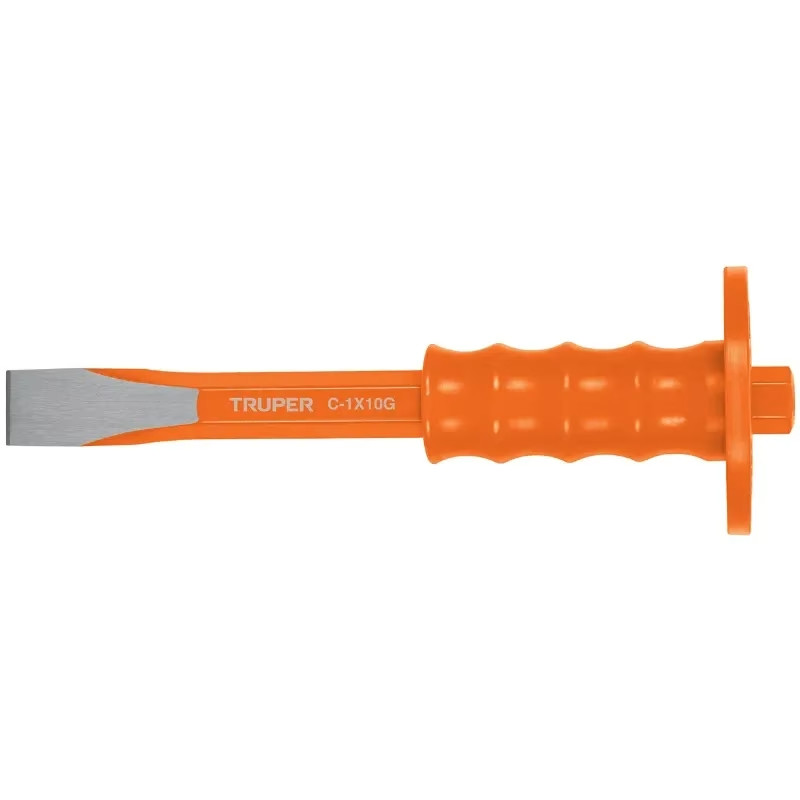 Cincel Plano 10" Cuña 1" con Grip, acero al cromo vanadio, protege la mano, C-1X10G 12273 Truper