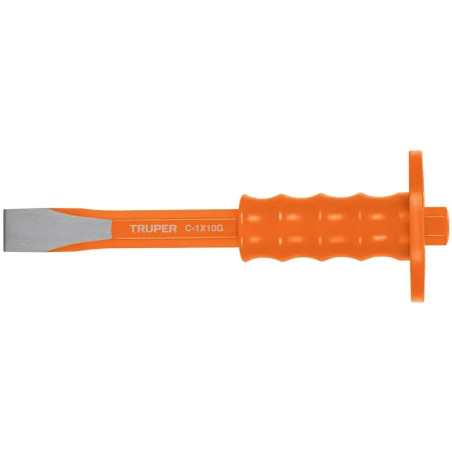 Cincel Plano 10" Cuña 1" con Grip, acero al cromo vanadio, protege la mano, C-1X10G 12273 Truper