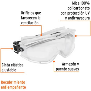 Goggles de Seguridad Profesionales, 100% Policarbonato con UV Antirayadura, GOT-X 14214 Truper