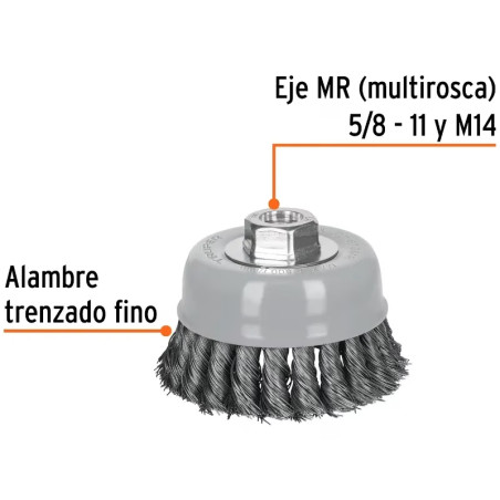 Cardas Copa 4" Trenzado Fino MultiRosca Truper 100852