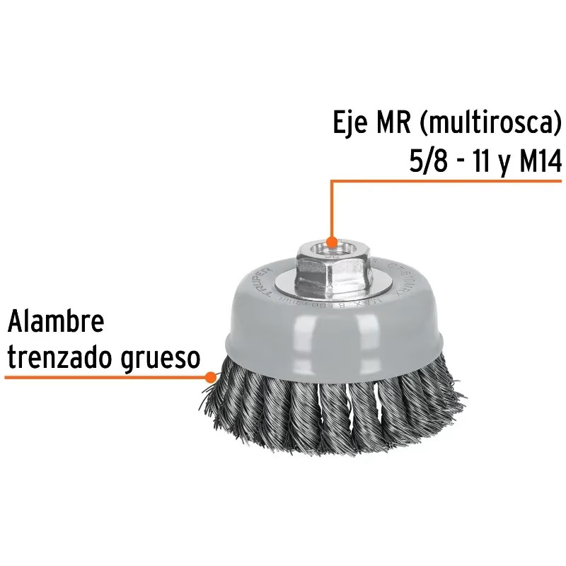 Cardas Copa 4" Trenzado Grueso MultiRosca Truper 100855