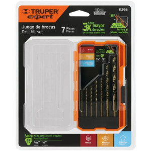 Juego de Brocas para metal 7 Piezas de Alta Velocidad Turbo Steel, JBAV-10 11396 Truper