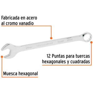 Llave Boca Mixta 24mm Combinada CrVanadio ELarga Truper 15627
