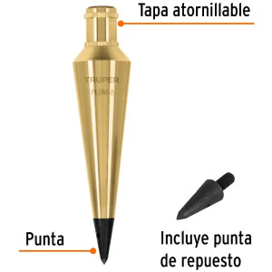 Plomada de Laton 227g, para Topografia Plomeria y Construccion, PLOM-8 17070 Truper