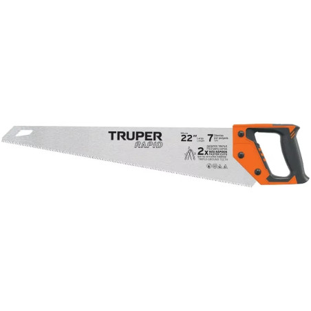 Serrucho Rapid 22" 55cm DDP7 TripleFilo, Mango Comfort grip, Truper 101870