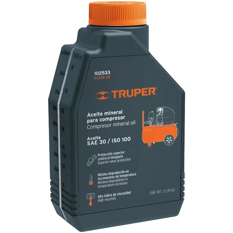 Aceite Mineral 1L SAE 30 Alta Viscocidad para Compresoras Truper 102533