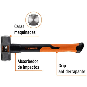 Combas 3lb Octagonales Mango14" Fibra de Vidrio, Cara Maquinada, MD-3F 19883 Truper