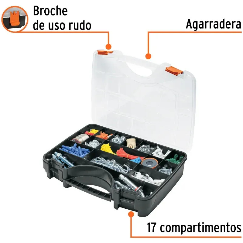 Organizador reforzado de Plastico 17", 17 Compartimientos, Largo 17", Ancho 12 1/2", Alto 3 1/2", ORG-17X 19939 Truper