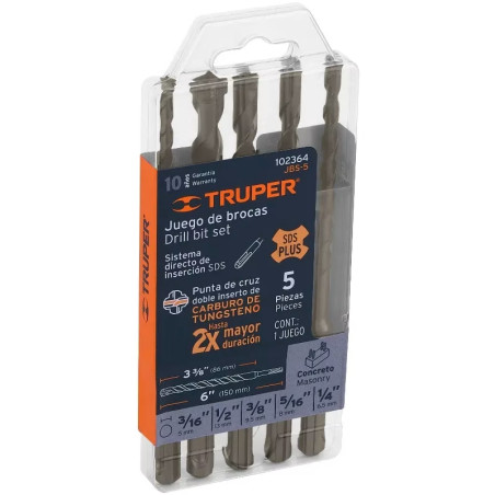 Juego de Brocas para Concreto SDS Plus 5 Piezas Truper 102364