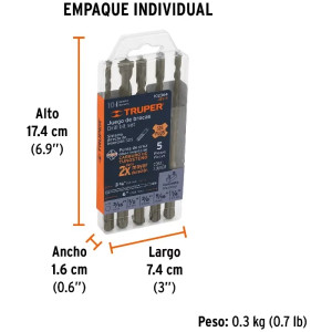 Juego de Brocas para Concreto SDS Plus 5 Piezas Truper 102364