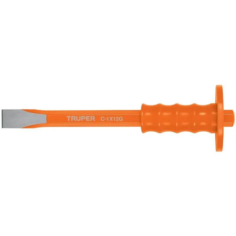 Cincel Plano 12" Cuña 1" Grip , acero al cromo vanadio, protege la mano, C-1X12G 12181 Truper