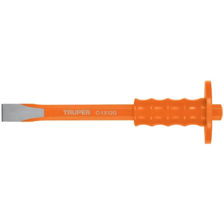 Cincel Plano 12" Cuña 1" Grip , acero al cromo vanadio, protege la mano, C-1X12G 12181 Truper