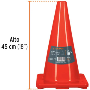 Conos de Precaucion 45 cm, Resistente a Impactos, Peso 1.05 kg, CONO-45 13120 Truper