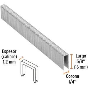 Grapas Corona 1/4" Calibre 18 L16mm Engrapadora Neumatica C5000u Truper 18271