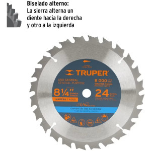 Discos Sierras 8-1/4" 24Dientes C5/8" para madera, Truper 18302
