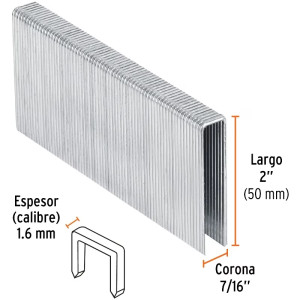 Grapas Corona 7/16" Calibre 16 L50mm Engrapadora Neumatica C1000u Truper 13349