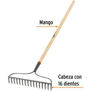 Rastrillos 41cm 16 Dientes Mango 137cm 54" Jardinero Truper R-16AM 17882
