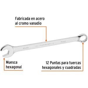 Llave Boca Mixta 25mm Combinada CrVanadio ELarga Truper 15651