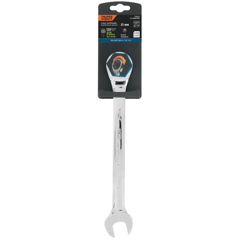 Llave Boca Mixta Ratchet 21mm ACrVanadio Truper 13623