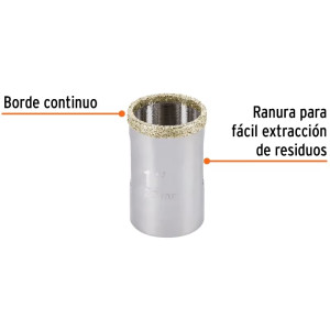 Sierra de copa 1" o 24.5mm, con borde de diamante, alto rendimiento, cortes finos y rapidos, COAZ-1 17126 Truper