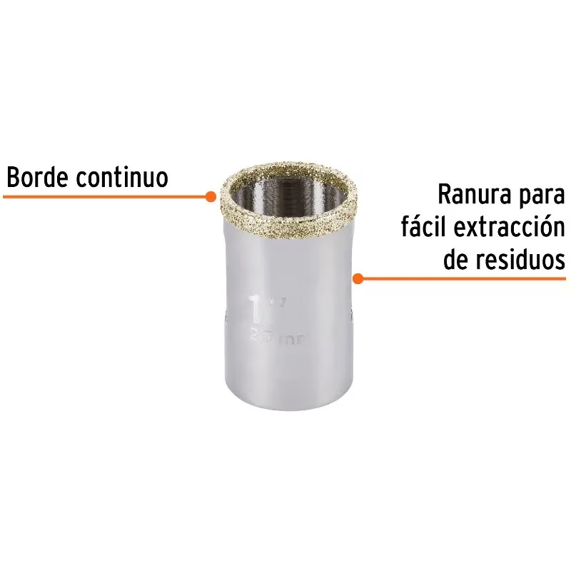 Sierra de copa 1" o 24.5mm, con borde de diamante, alto rendimiento, cortes finos y rapidos, COAZ-1 17126 Truper