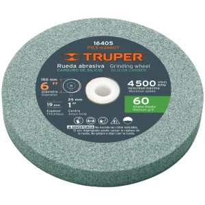 Piedra para Esmeril 152 x19x25.4mm Grano 60, Incluye Adaptador, Oxido de Silicio, PIES-63460T 16405 Truper
