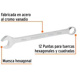 Llave Boca Mixta 26mm Combinada CrVanadio ELarga Truper 15628