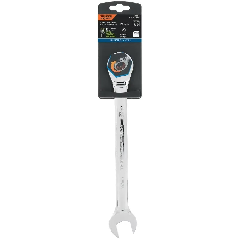 Llave Boca Mixta Ratchet 22mm ACrVanadio Truper 13624