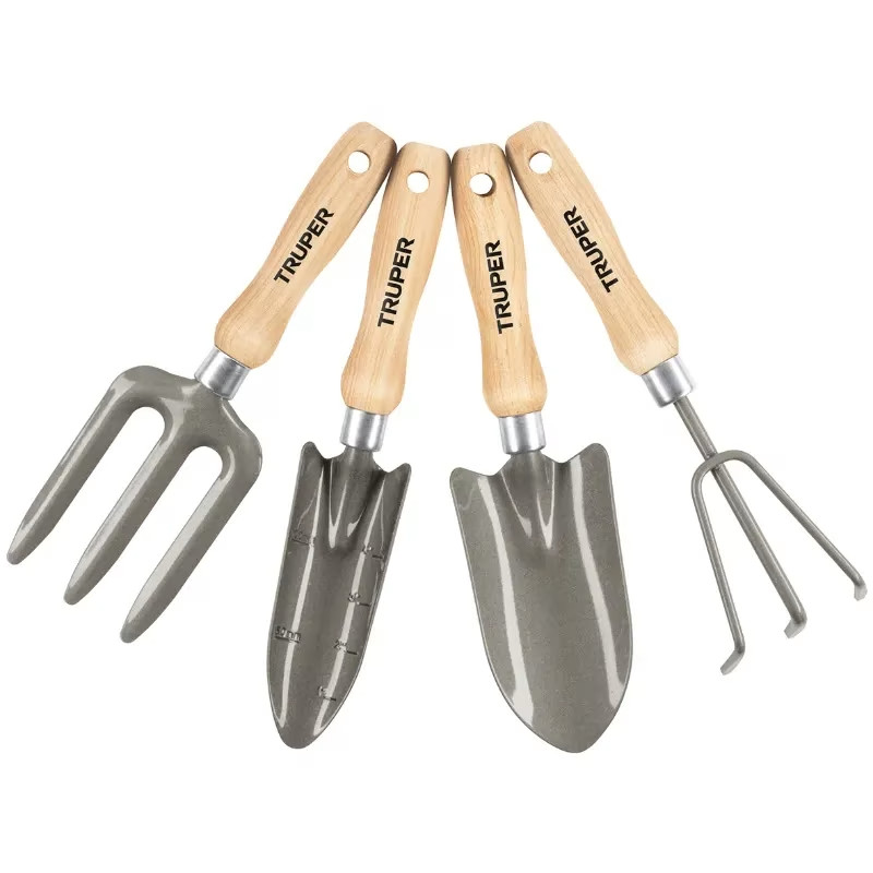 Juego de 4 Herramientas para Jardin 6 Pulgadas, Transplantador, cuchara, bieldo, cultivador, JJ-4 15030 Truper