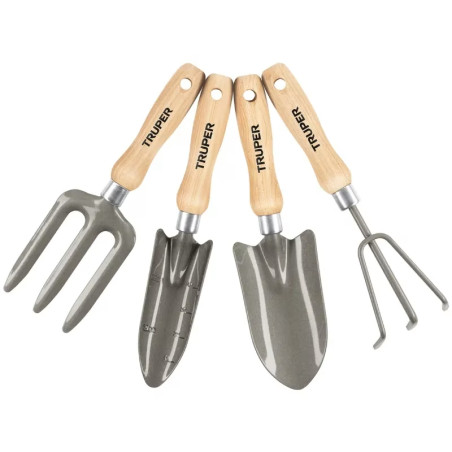 Juego de 4 Herramientas para Jardin 6 Pulgadas, Transplantador, cuchara, bieldo, cultivador, JJ-4 15030 Truper