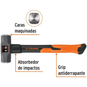 Combas 4lb Octagonales Mango14" Fibra de Vidrio, Cara Maquinada, MD-4F 16536 Truper