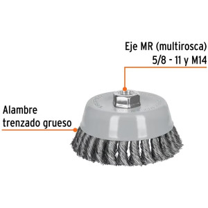Cardas Copa 5" Trenzado Grueso MultiRosca Truper 100856