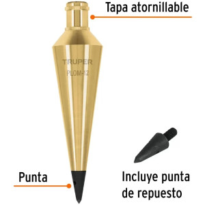 Plomada de Laton 340g, para Topografia Plomeria y Construccion, PLOM-12 17071 Truper