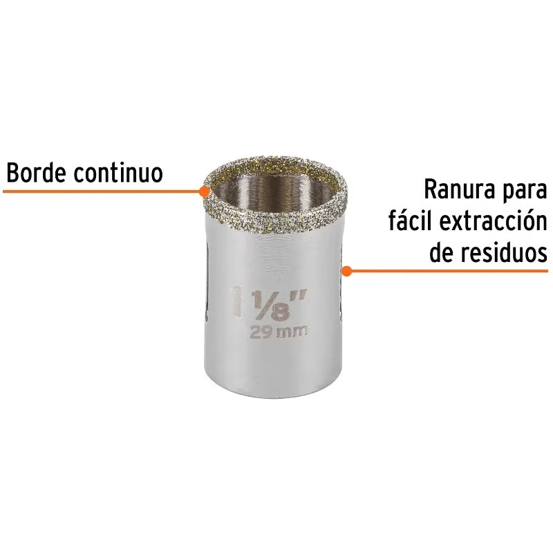 Sierra de copa 1 1/8" o 28.6mm, con borde de diamante, alto rendimiento, cortes finos y rapidos, COAZ-1-1/8 17127 Truper
