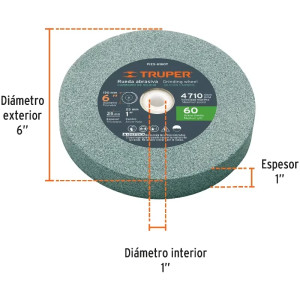 Piedra para Esmeril 152 x25.4x25.4mm Grano 60, Incluye Adaptador, Oxido de Silicio, PIES-6160T 16407 Truper