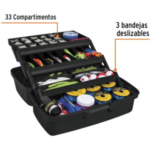 Cajas para Pesca 16" 41x23x21cm 3Bandejas Deslizable 33Compartimientos, Truper 10539
